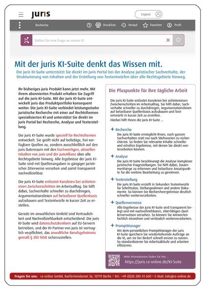 unser aktueller Flyer zur juris KI-Suite